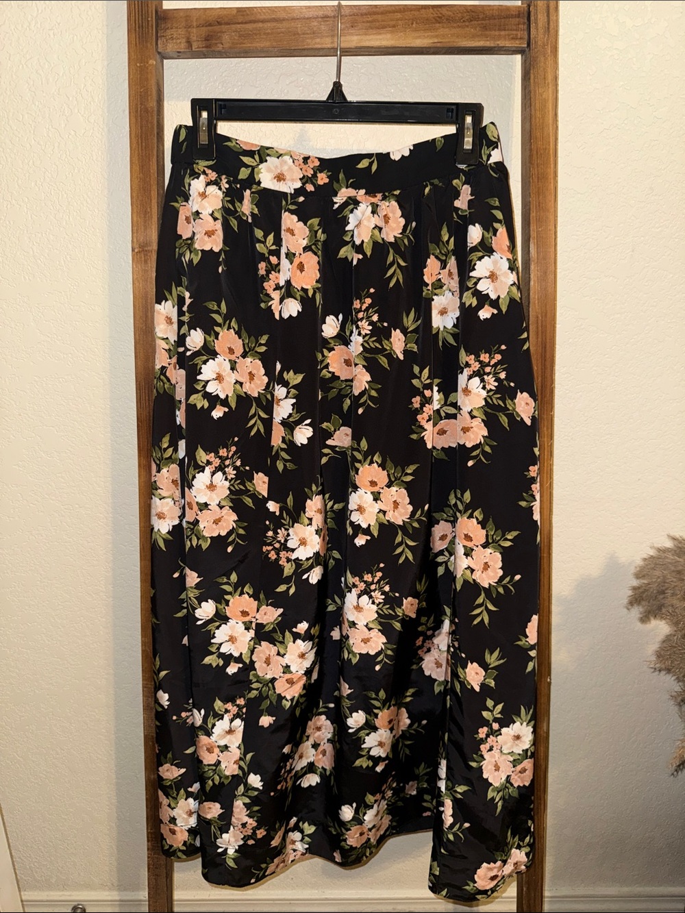 Old Navy “The Occasion” Black Maxi Skirt with Peach & White Floral Print